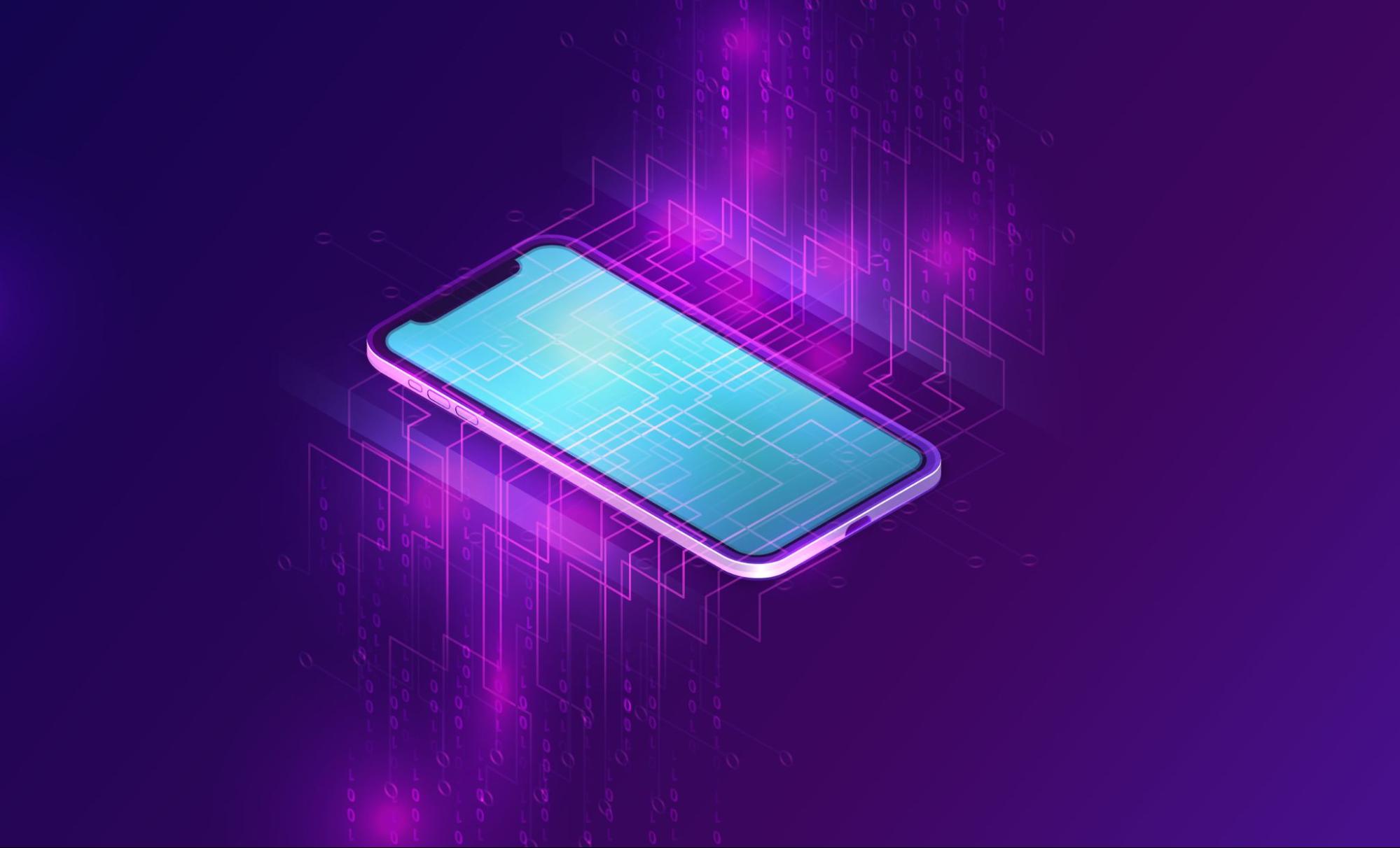 smartphone with big data stream isometric banner